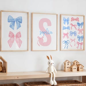 Pink Blue Bow Print, Bow Wall Art, Bows Nursery Decor, Pink Blue Bow Art, Blue Coquette Print, Pink Bow Print, Blue Pink Room Decor, Bow Art
