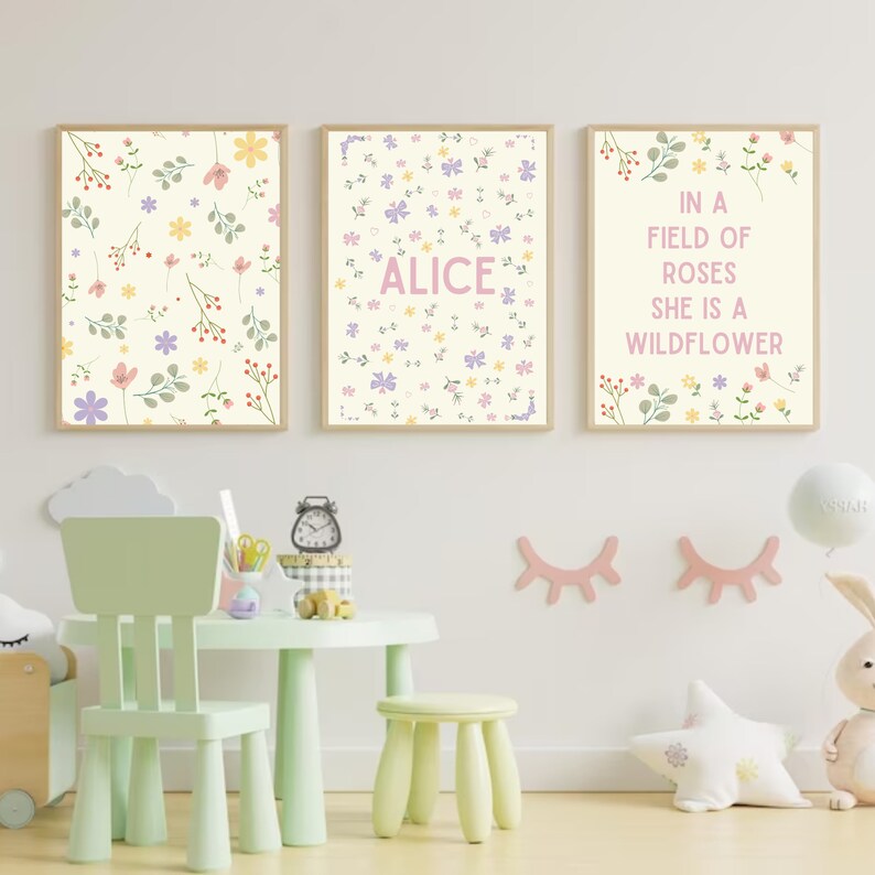 Wildflower Nursery Print, Pastel Flowers Print, Floral Nursery Print ...