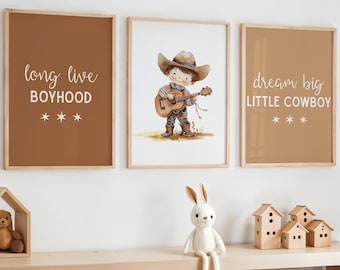 Cowboy Nursery Prints, Long Live Boyhood Prints, Western Nursery Decor, Cowboy Wall Art, Little Cowboy Prints, Country Kids Room Decor