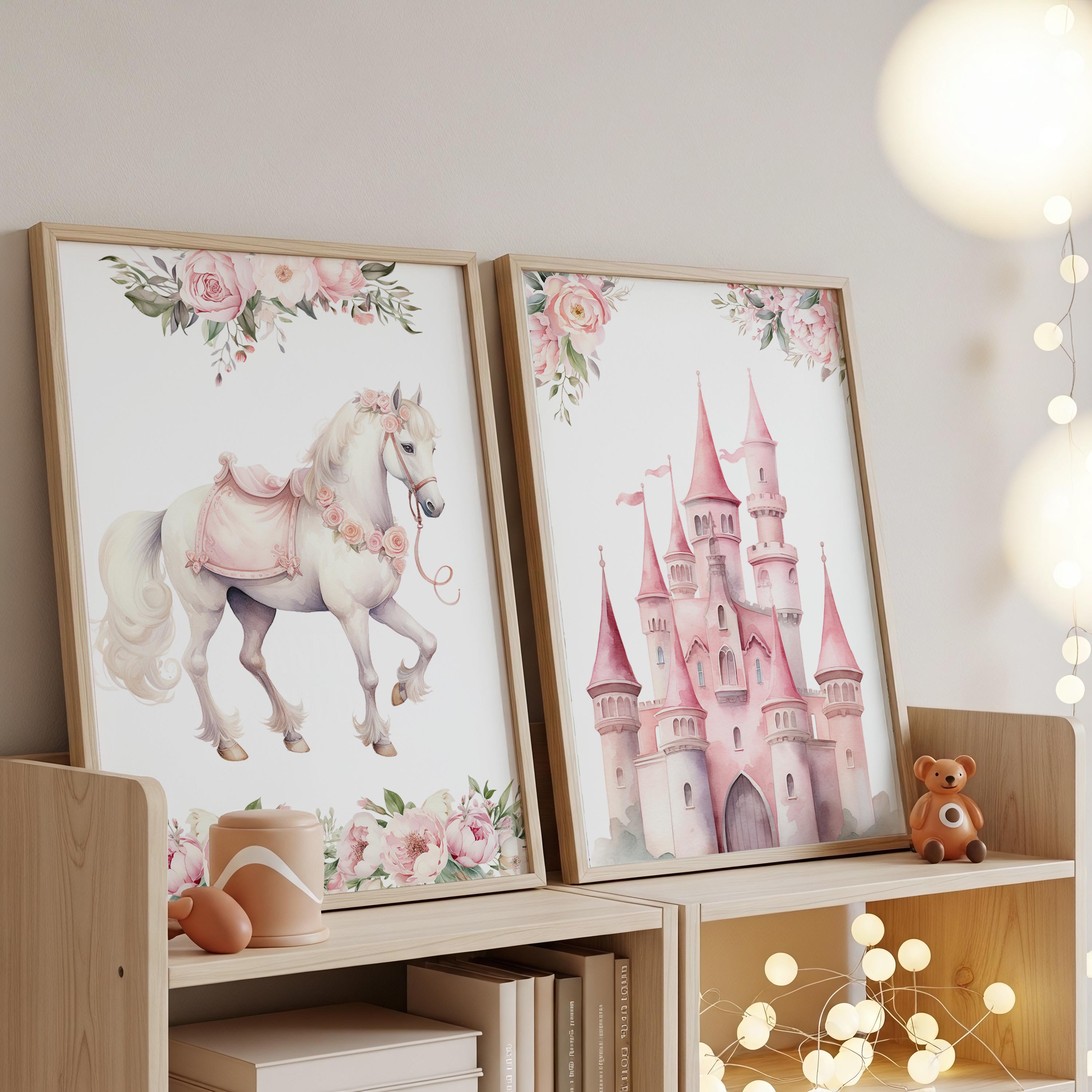 Princess Wall Art Set, Pink Fairytale Nursery Prints, Girls Room Decor ...