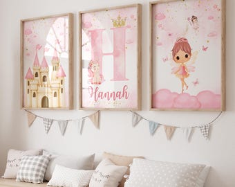 Pink Princess Nursery Wall Print, Unicorn Girls Room Decor, Unicorn Print, Fairy Nursery Print, Princess Themed Room, Unicorn Wall Art