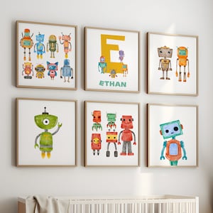 Arte mural de robot personalizado, impresiones de robots, decoración de sala de juegos, decoración de guardería de robots, impresión para habitación de niños, impresión para guardería de niños, habitación infantil de robots