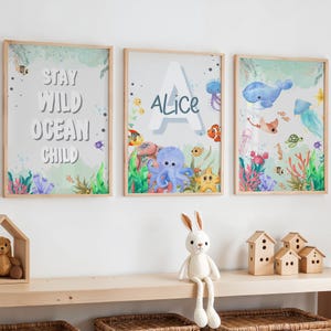 Personalized Sea Animal Nursery Prints, Ocean Nursery Prints, Under The Ocean Prints, Whale Print, Sea Animal Wall Art, Custom Baby Name Art