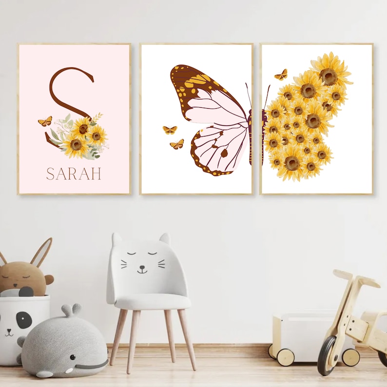 Personalized Butterfly Nursery Prints, Floral Nursery Wall Art ...