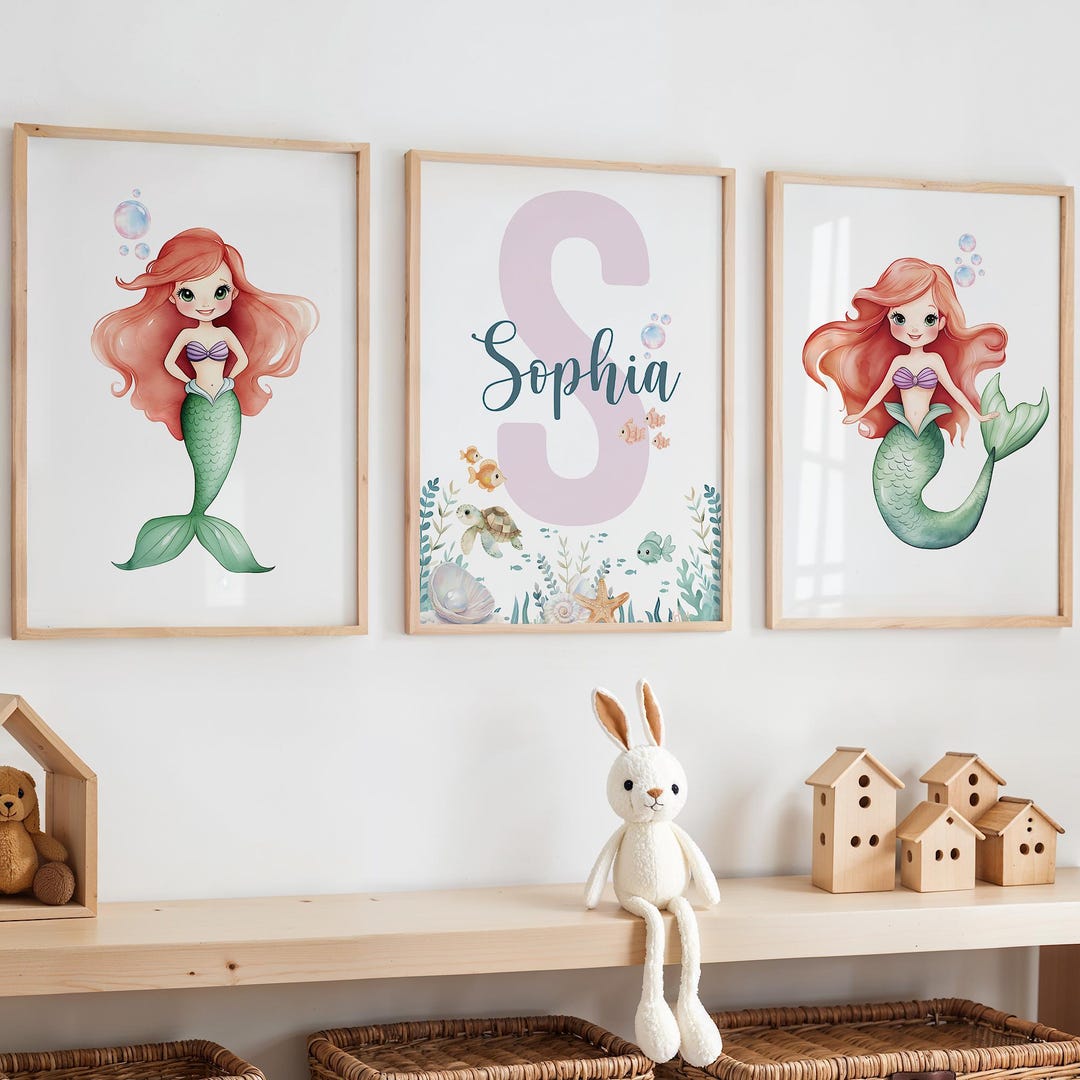 Mermaid Print, Mermaid Nursery Decor, Under the Sea Print, Sea Animal ...
