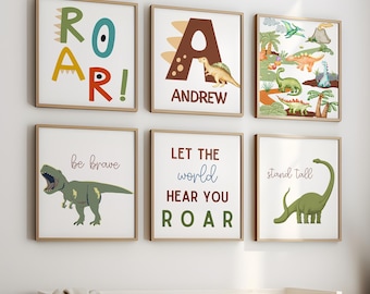 Set of 6 Dinosaur Prints, Dinosaur Nursery Print, Dino Print, Dinosaur Themed Room, Boys Bedroom Decor, Boys Room Print, Dinosaur Wall Art