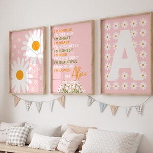 Personalized Daisy Print Set, Affirmation Nursery Prints, Daisy Nursery Prints, Flower Print, Daisy Print, Boho Daisy Wall Print, Daisy Art
