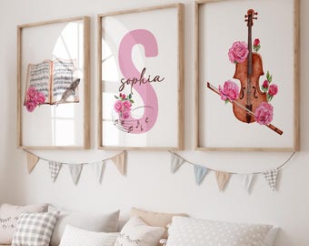 Juego de 3 impresiones de violín, arte mural de violín, decoración de habitación de niñas violinistas, arte de violín, impresión de habitación de violinista, decoración de pared de violín, decoración de habitación de música