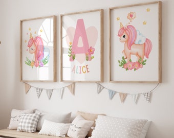 Impressions chambre d'enfant licorne, décoration chambre de fille, chambre de bébé rose blush, impressions licornes, art mural fille, décoration licorne, décoration de chambre rose, mur licorne