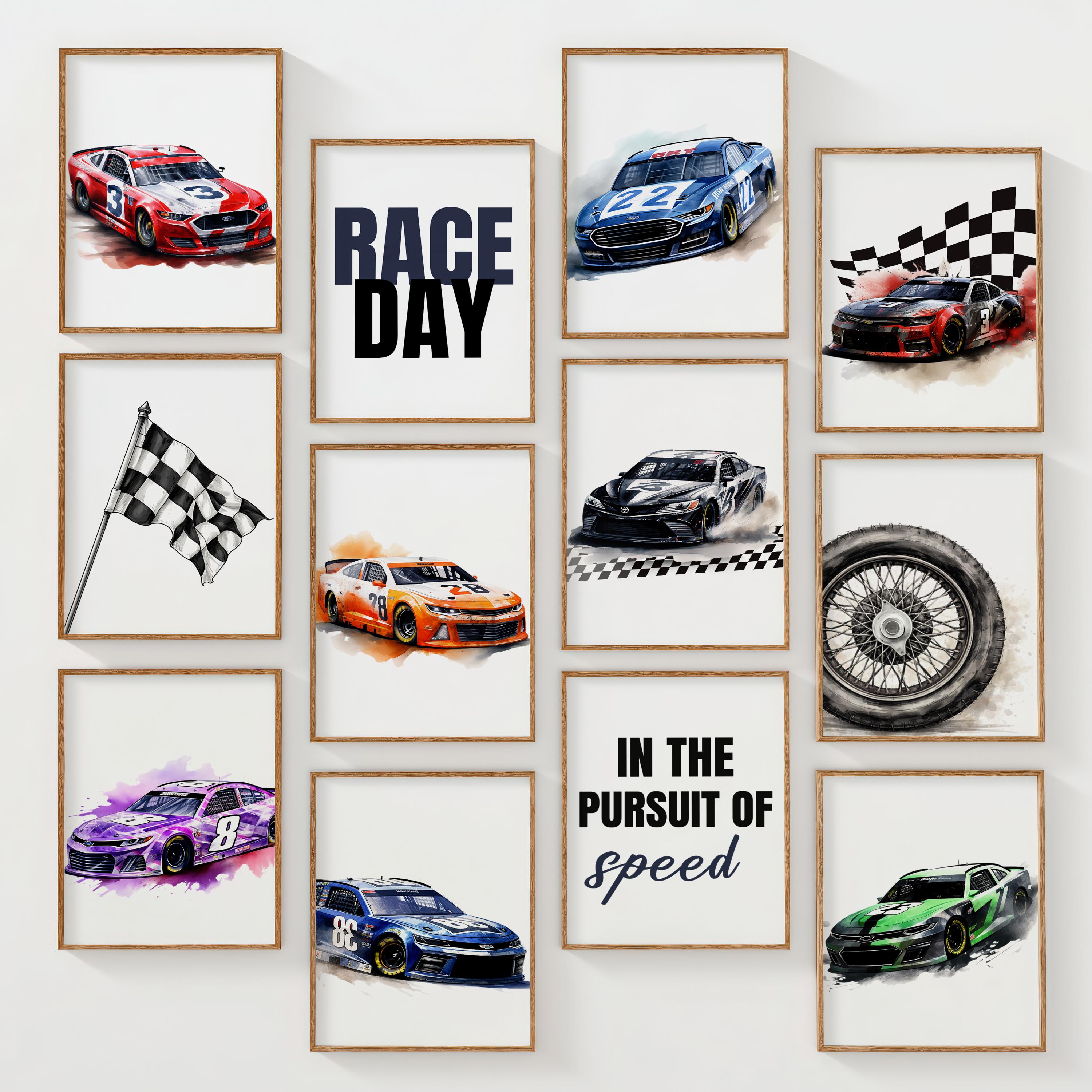 Etsy Racing Designs Race Car Wall Art Set of 50, Racing Car Nursery Prints, Kids Car Wall ...