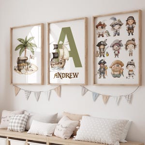 Pirate Wall Art Set, Pirate Nursery Decor, Boys Pirate Room Decor, Pirate Ship Print, Pirate Island Art, Kids Pirate Bedroom Prints