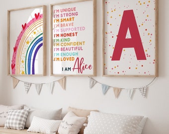 Rainbow Affirmation Nursery Wall Art, Affirmation for Kids, Positive Affirmations, Rainbow Wall Print, Affirmations Poster, Baby Name Sign