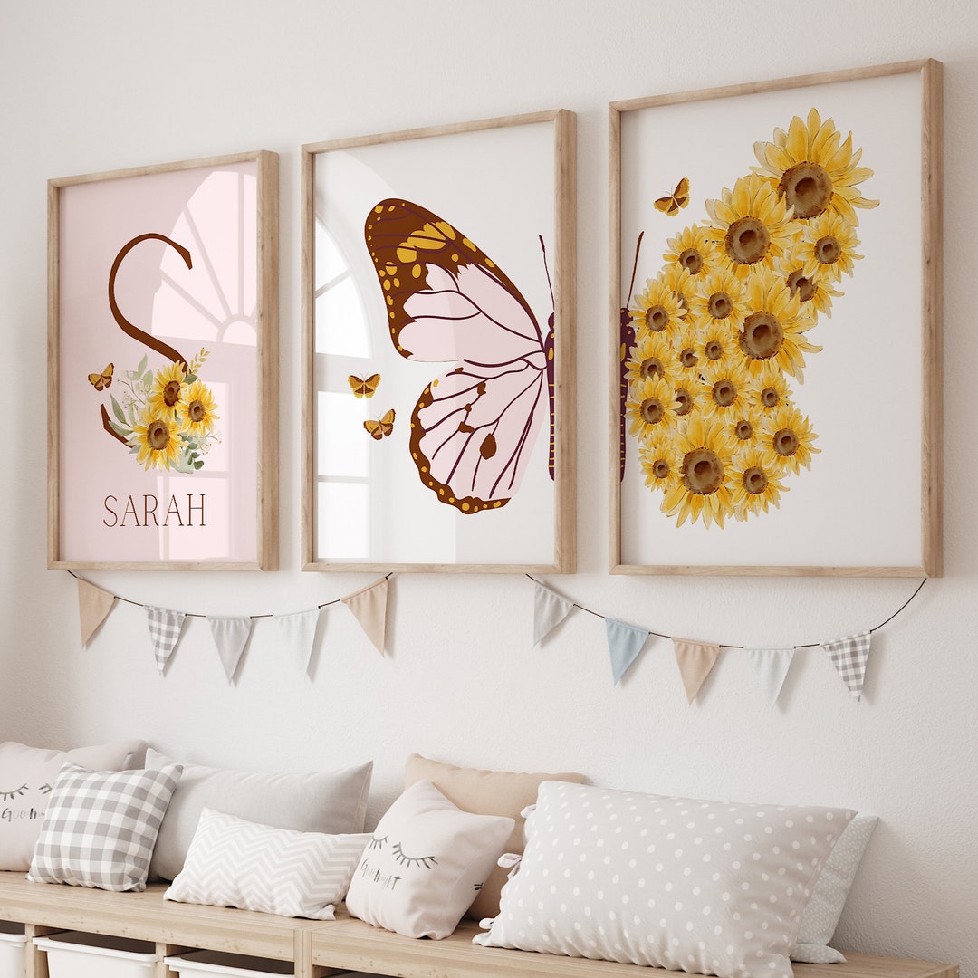 Personalized Butterfly Nursery Prints, Floral Nursery Wall Art ...