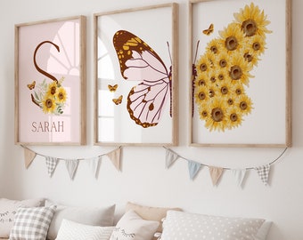 Personalized Butterfly Nursery Prints, Floral Nursery Wall Art, Butterfly Decor, Butterfly Prints, Girls Nursery Decor, Baby Girl Wall Decor
