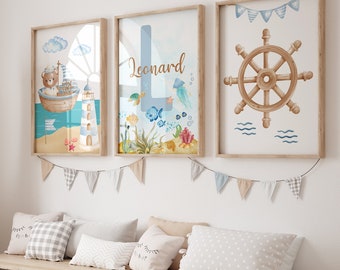 Nautical Nursery Print, Ocean Nursery, Baby Boy Nursery, Teddy Bear Prints, Teddy Sailor, Ocean Room Decor, Sailor Prints, Sailor Wall Art