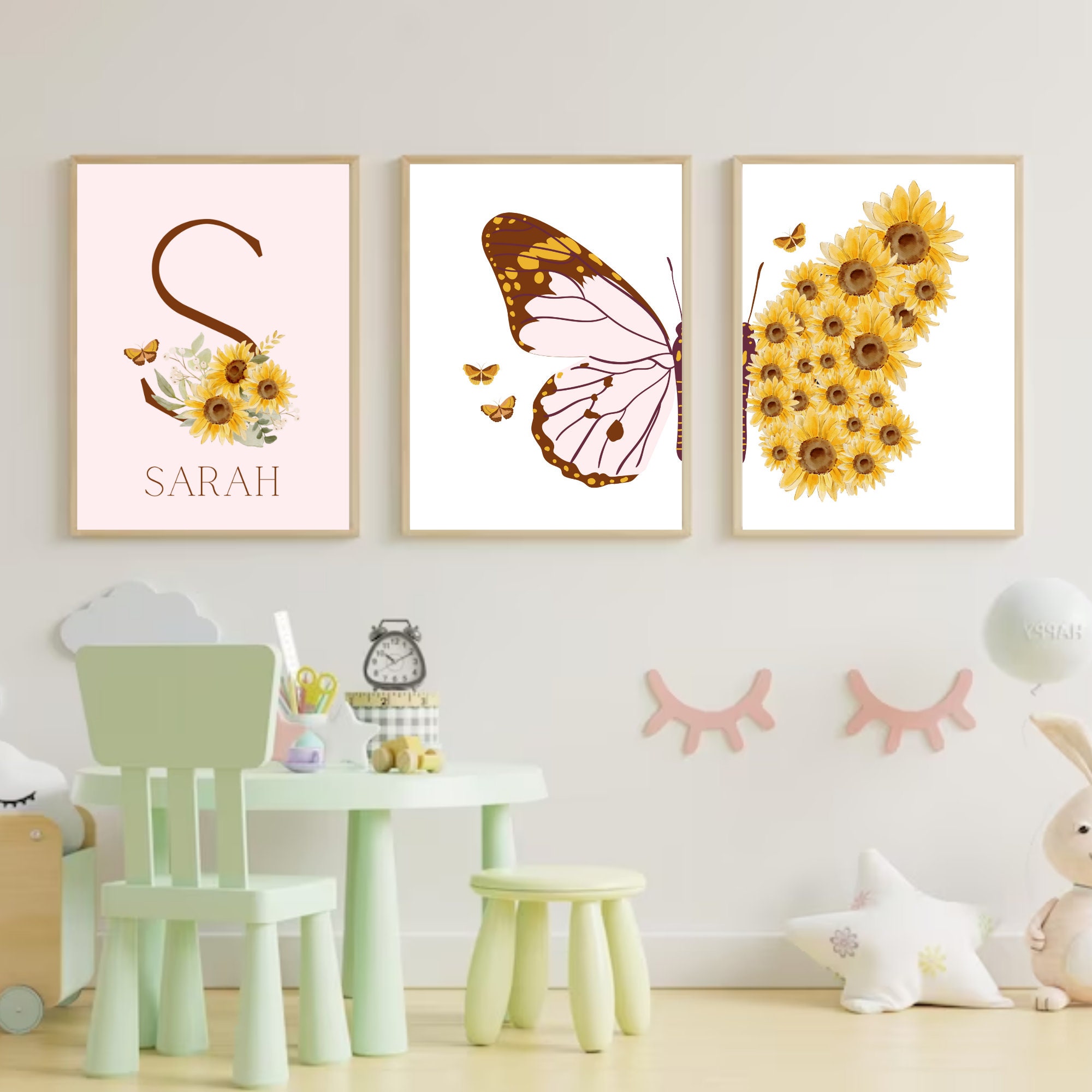 Personalized Butterfly Nursery Prints, Floral Nursery Wall Art ...