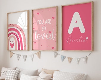 Impression personnalisée pour chambre de bébé, chambre d'enfant rose, vous êtes tellement aimé, décoration de chambre de fille, Saint-Valentin pour enfants, impression de chambre d'enfant arc-en-ciel, cadeau de la Saint-Valentin