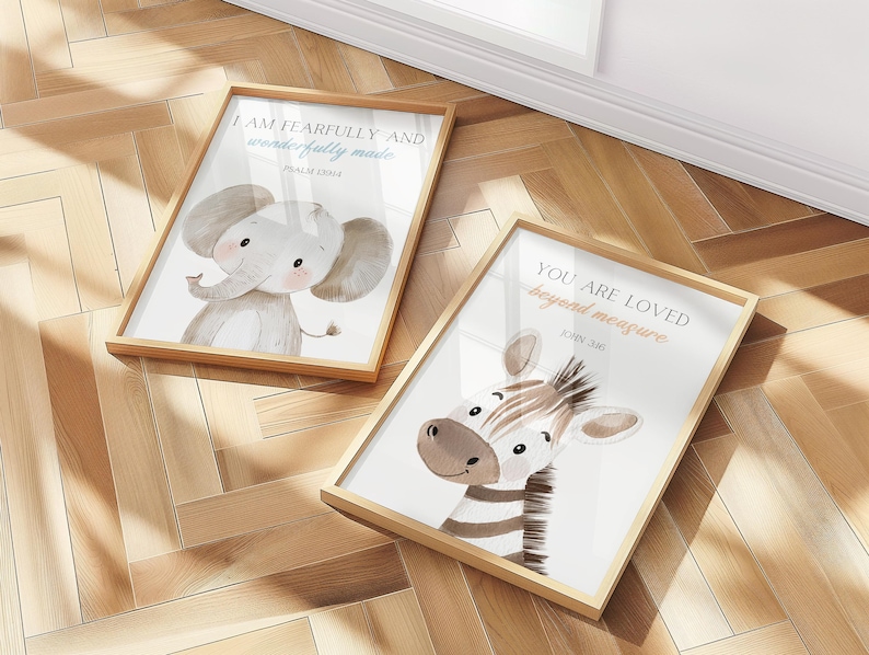 Bible Verse Nursery Wall Art, Christian Nursery Decor, Nursery Scripture Art, Neutral Nursery, Safari Nursery Prints, Safari Animal Prints image 5