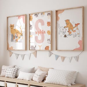 Cat Prints, Cat Nursery Prints, Cat Decor, Cat Girls Room Print, Cat Wall Art, Cat Themed Room, Animal Nursery Print, Cute Kitten Prints