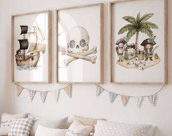 Lámina de piratas para habitación infantil, arte mural pirata, dormitorio infantil pirata, decoración pirata, barco pirata, habitación temática pirata, lámina de isla pirata
