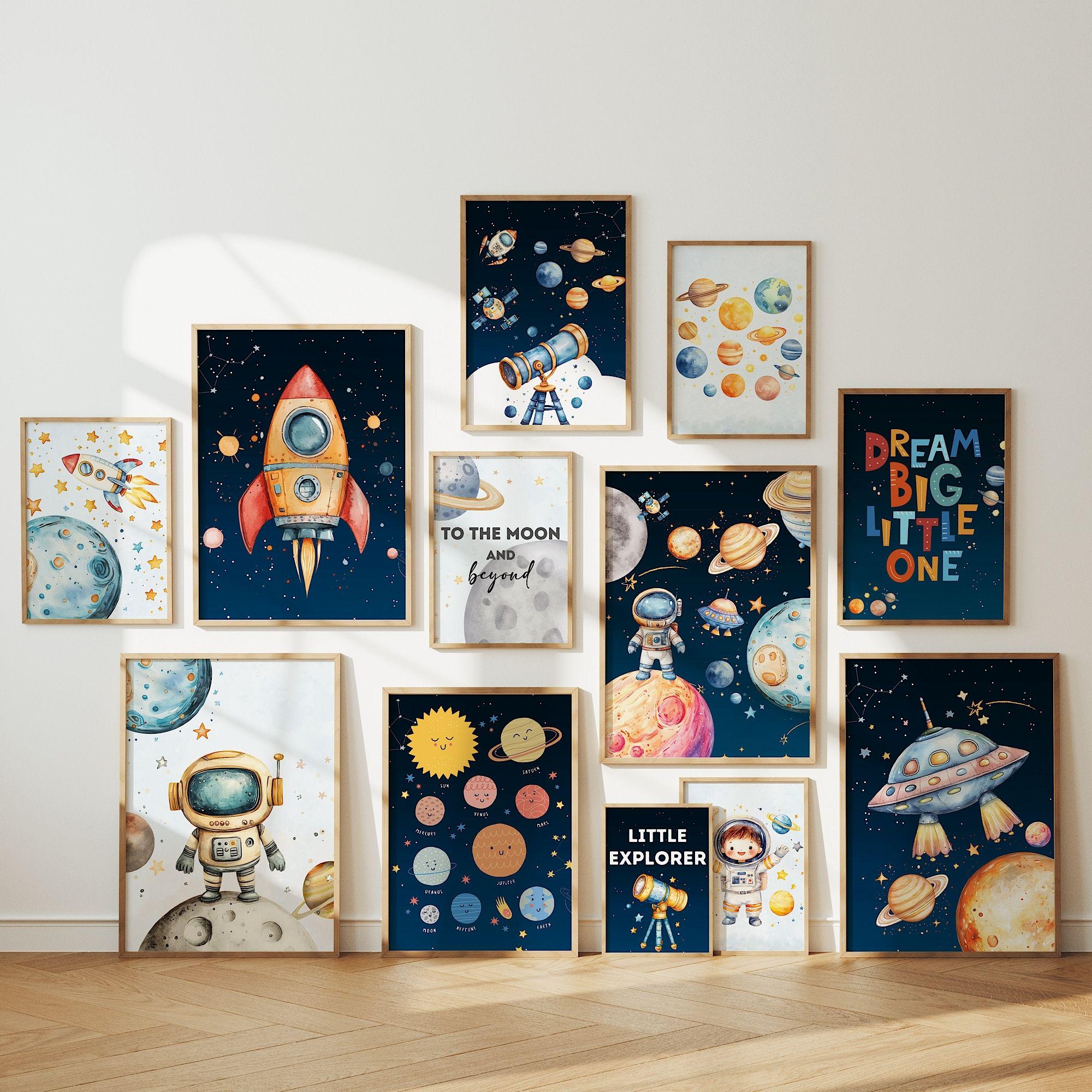 Outer Space Nursery Wall Art Set, Astronaut Rocket Planets Kids Room ...