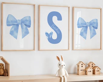 Blue Bow Print, Blue Bow Wall Decor, Blue Bow Nursery, Bow Decor, Bow Wall Art, Blue Bow Art, Blue Coquette Print, Blue Nursery Decor