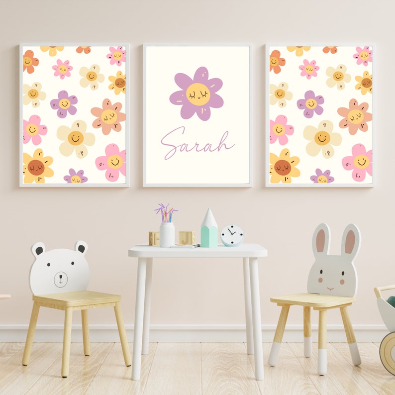 Personalized Daisy Wall Print, Daisy Nursery Decor, Custom Name Nursery