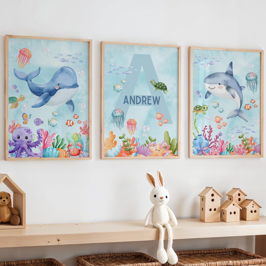 Ocean Nursery Wall Art, Under the Sea Theme, Whale Shark Octopus Decor ...