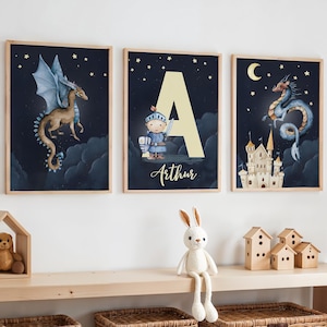 Dragon Nursery Prints, Dragon Poster, Dragon Decor, Mythical Creatures Prints, Castle and Dragon Prints, Fantasy Kids Room Decor, Dragon Art
