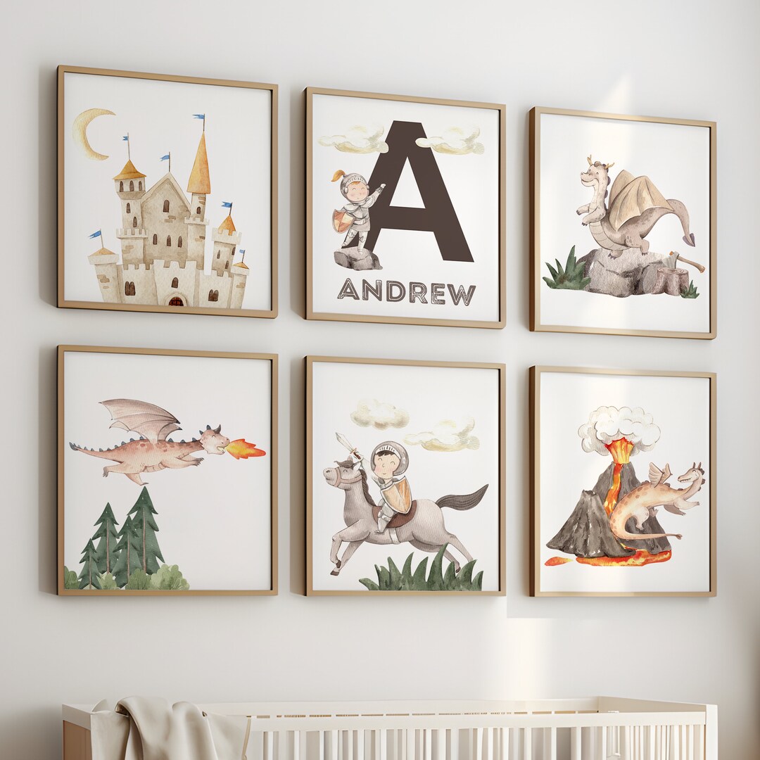 Set of 6 Baby Dragon Nursery Prints, Dragon Nursery Decor, Dragon Wall ...