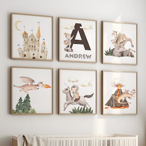 Set of 6 Baby Dragon Nursery Prints, Dragon Nursery Decor, Dragon Wall Art, Dragon Baby Shower, Fantasy Nursery Decor, Dragon Prints,