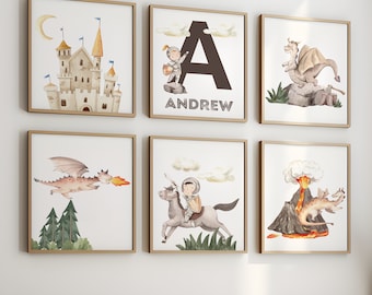 Baby Dragon Nursery Prints, Fantasy Wall Art (Set of 6) (Digital Download)