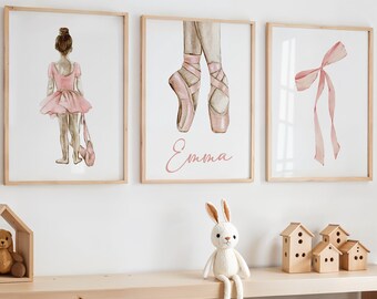 Ballerina Nursery Print, Ballerina Decor, Ballet Print, Ballet Nursery, Girls Bedroom Print, Dance Theme Room, Pink Bows Print, Bows Art