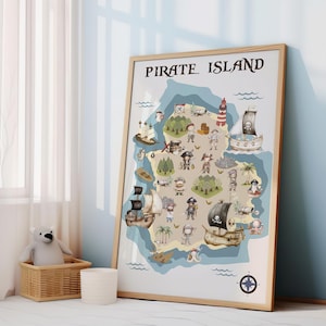 Impressions Île aux pirates, Impressions pirates, Décoration pirate, Impressions chambre de garçons pirates, Art mural pirate, Impressions carte au trésor, Impressions carte de pirate
