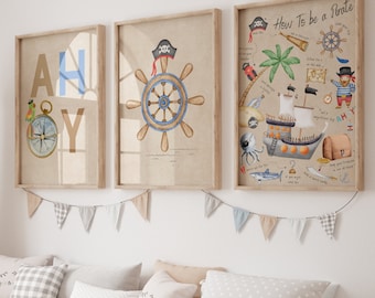 Pirate Nursery Print, Pirate Bedroom Decor, Pirate Kids Print, How To Be A Pirate, Boy Room Decor, Pirate Decor, Pirate Ship Print, Nursery