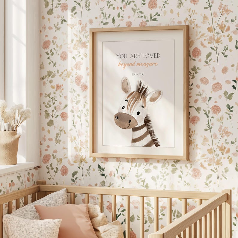 Bible Verse Nursery Wall Art, Christian Nursery Decor, Nursery Scripture Art, Neutral Nursery, Safari Nursery Prints, Safari Animal Prints image 3
