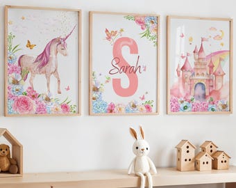 Impressions personnalisées pour chambre de bébé princesse, décoration murale princesse, impression chambre d'enfant licorne, impressions chambre de filles, art mural princesse, art mural licorne