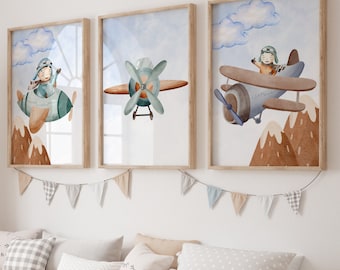 Plane Nursery Prints, Kids Airplane Wall Art, Boys Room Decor, Airplane Theme, Airplane Nursery Decor, Transport Print, Boys Nursery Print
