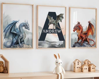 Dragon Boys Bedroom Prints, Dragon Wall Art, Dragon Nursery Decor, Mythical Creatures Print, Dragon Decor, Boys Room Decor, Fantasy Print