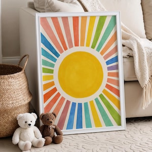 Boho Watercolor Sun Nursery Print, Boho Sun Wall Art, Sun Playroom Poster, Girls Room Decor, Playroom Decor, Boho Sun Art, Rainbow Sun Print