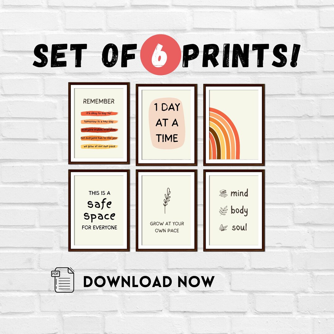 6 Mental Health Poster Bundle Inspirational Wall Art for Counselors ...