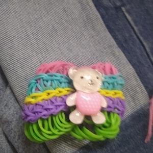 Colorful Bracelet Pink Rubber Bands Pink Bear Charm