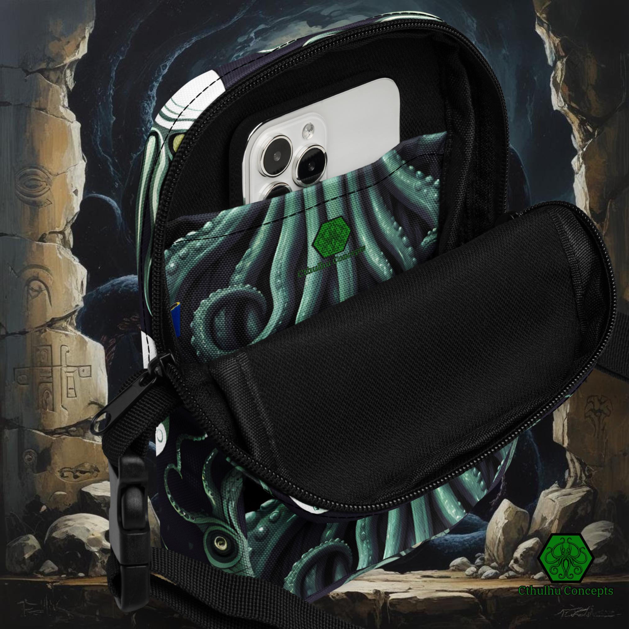 cthulhu inspired leather bags and backpacks BLACKCRAFT Store Durable construction ensures it handles whatever journey awaits. Lovecraftian Black Leather Backpack