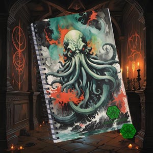 Cthulhu Notebook Lovecraft Journal Spiral Bound Dotted Pages Necronomicon Inspired Binder CthulhuConcepts Cosmic Horror Writing Pad