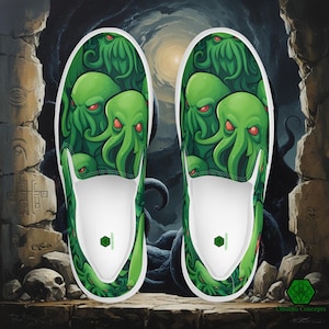 Cthulhu Canvas Shoes Slip-Ons Cosmic Horror Art Footwear Call of Cuh Shoe Luh Lovecraftian Shoes Eldritch Terror Cthulhu Flats | Women Sizes