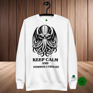 Cthulhu Sweatshirt | HP Lovecraft Nerdy Gothic Clothing | Keep Calm and Summon Cthulhu Sweater | Horror Fan Gift | Unisex Winter Pullover