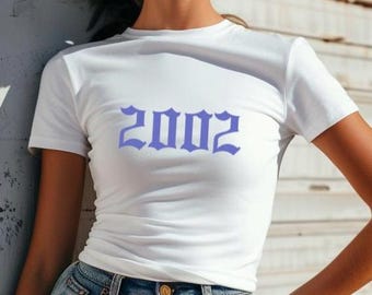 2002 Baby Tee Slogan Retro Graphic T Shirt Cute Sassy Top Y2K 90’s Fashion Trend Crop Top Short T Shirt Purple