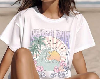 Beach Bum Tee Retro Graphic T Shirt Cute Surfer Beachy Tee Girly Sassy Top Y2K