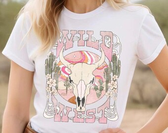 Wild West Tee Retro Graphic T Shirt Cute Cactus Desert Cowgirl Cowboy Country Girly Sassy Top Y2K