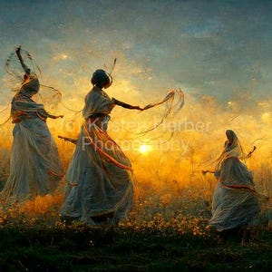Spiritual Women Dancing At Sunrise 2 – Quantum Healing Artwork
